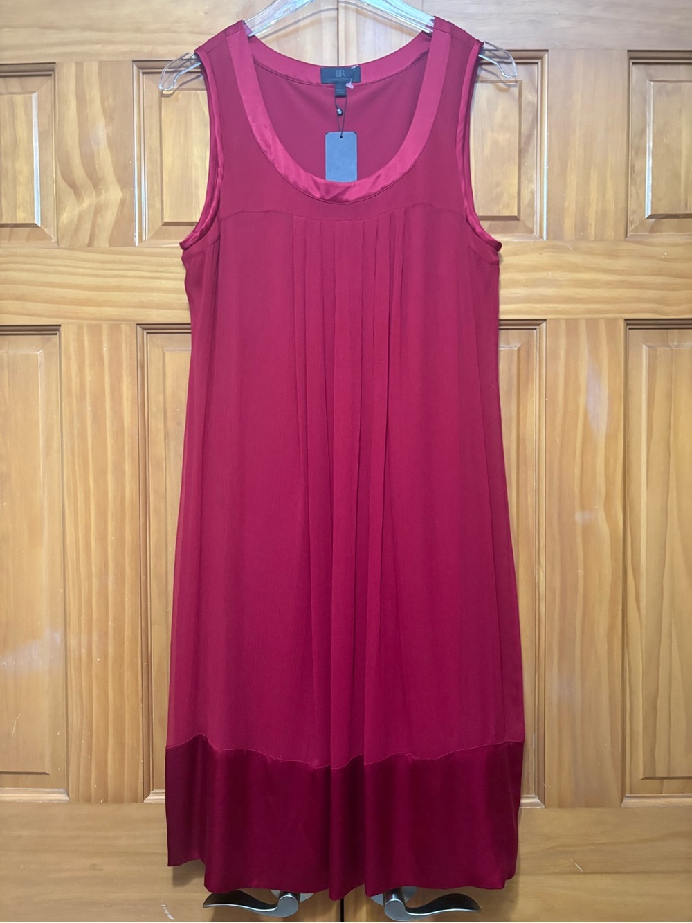 Banana Republic Silk Brick Red Sleeveless Dress with Satin Trim Size Large NWT